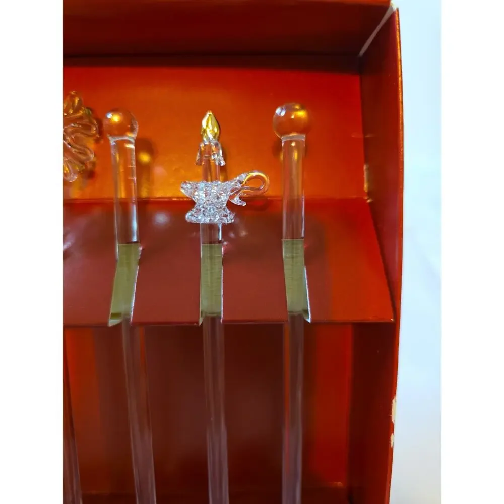 Boston Warehouse Glass Swizzle Stick Set Set Of 6 Christmas Tree Stocking...